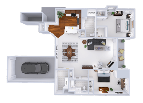 a floor plan of a house with a garage and a balcony
